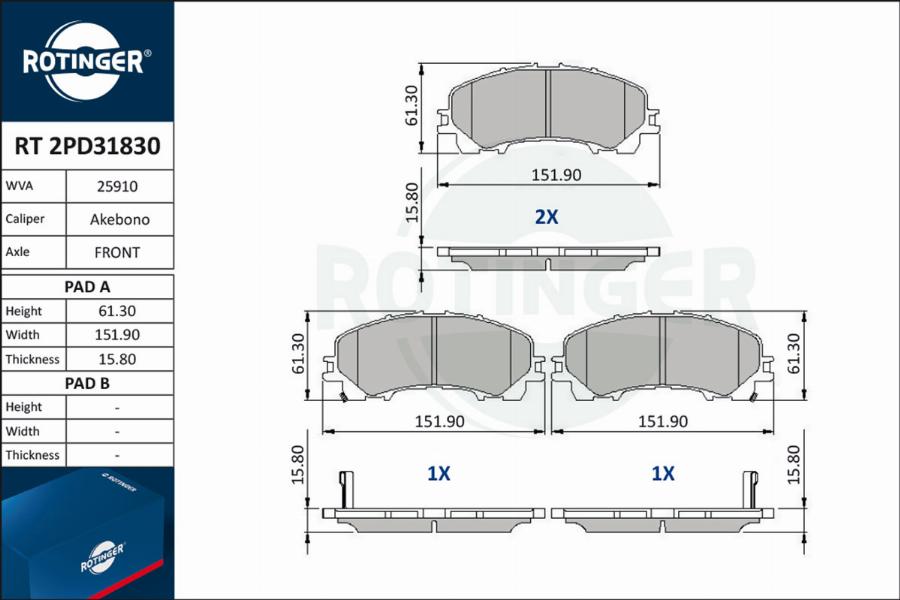 Rotinger RT 2PD31830 - Kit de plaquettes de frein, frein à disque cwaw.fr