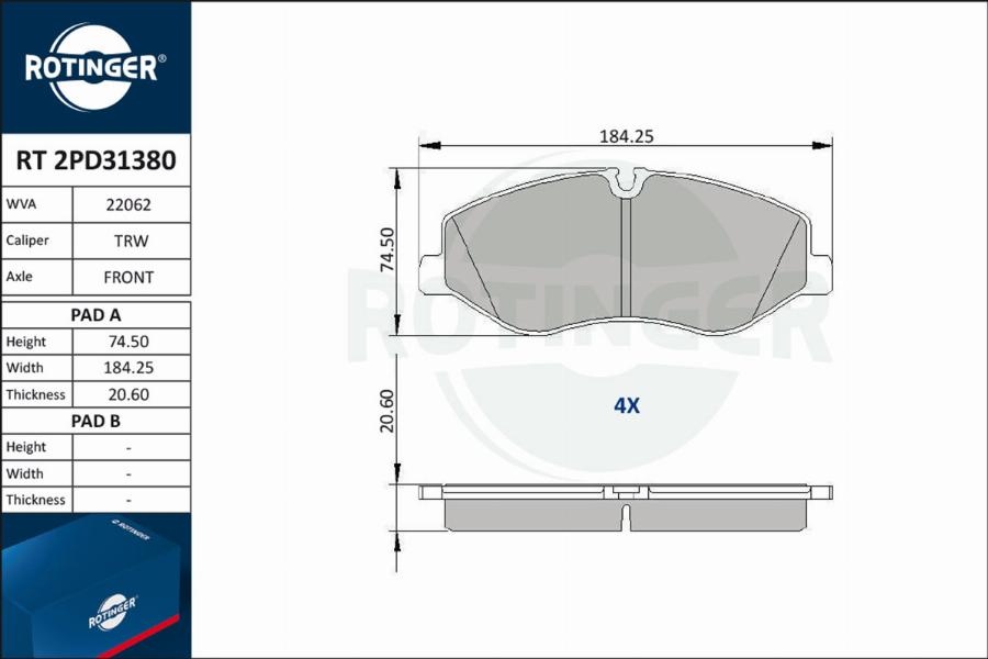 Rotinger RT 2PD31380 - Kit de plaquettes de frein, frein à disque cwaw.fr