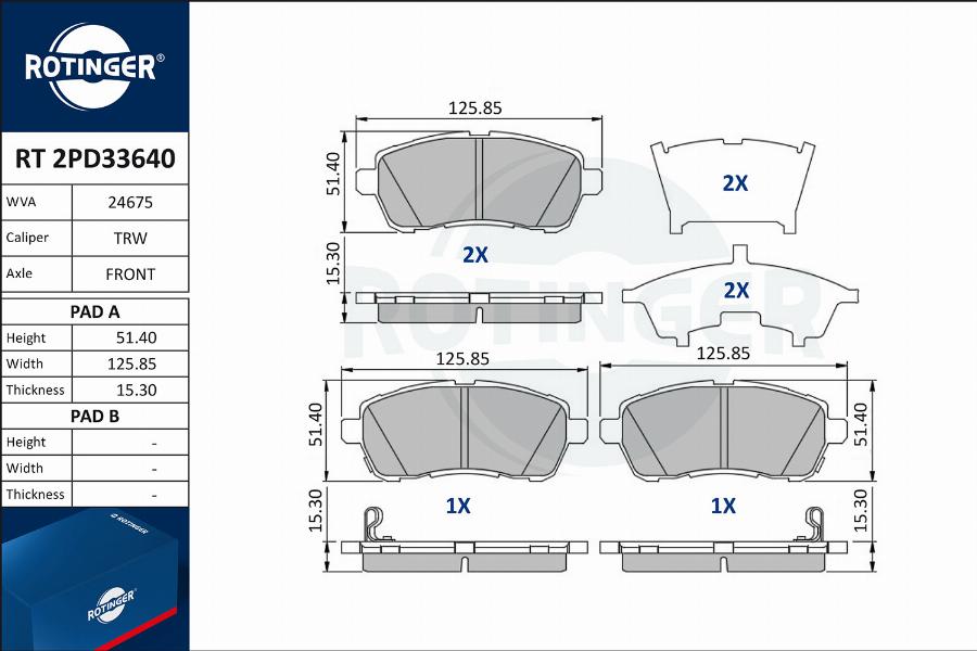 Rotinger RT 2PD33640 - Kit de plaquettes de frein, frein à disque cwaw.fr