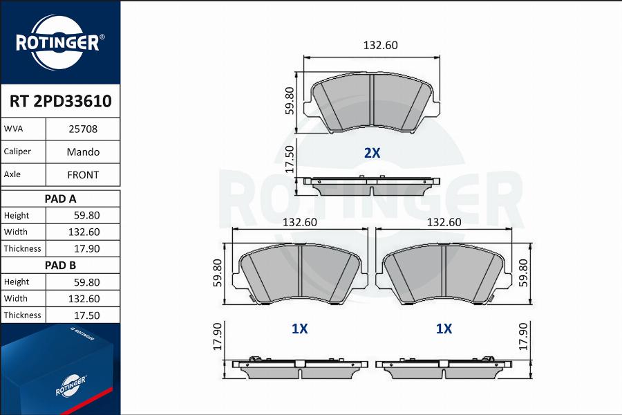 Rotinger RT 2PD33610 - Kit de plaquettes de frein, frein à disque cwaw.fr