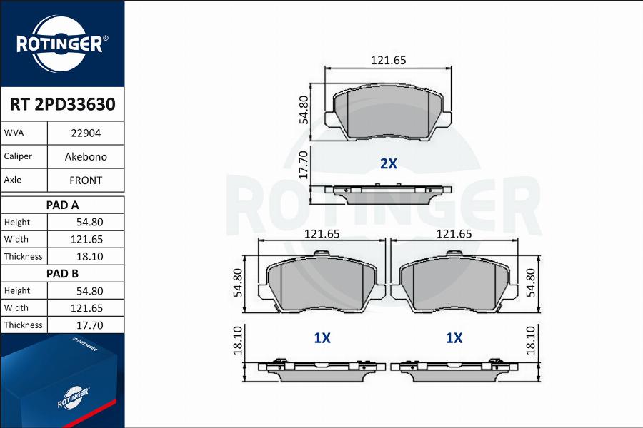 Rotinger RT 2PD33630 - Kit de plaquettes de frein, frein à disque cwaw.fr