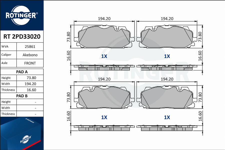 Rotinger RT 2PD33020 - Kit de plaquettes de frein, frein à disque cwaw.fr