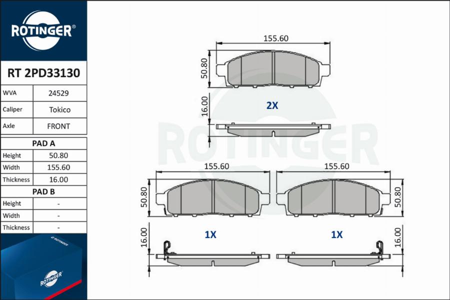 Rotinger RT 2PD33130 - Kit de plaquettes de frein, frein à disque cwaw.fr