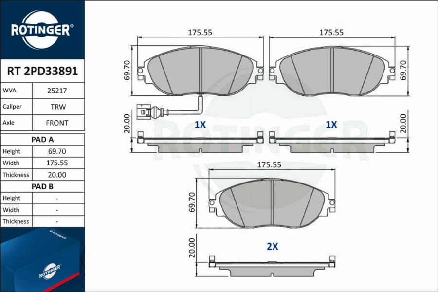 Rotinger RT 2PD33891 - Kit de plaquettes de frein, frein à disque cwaw.fr