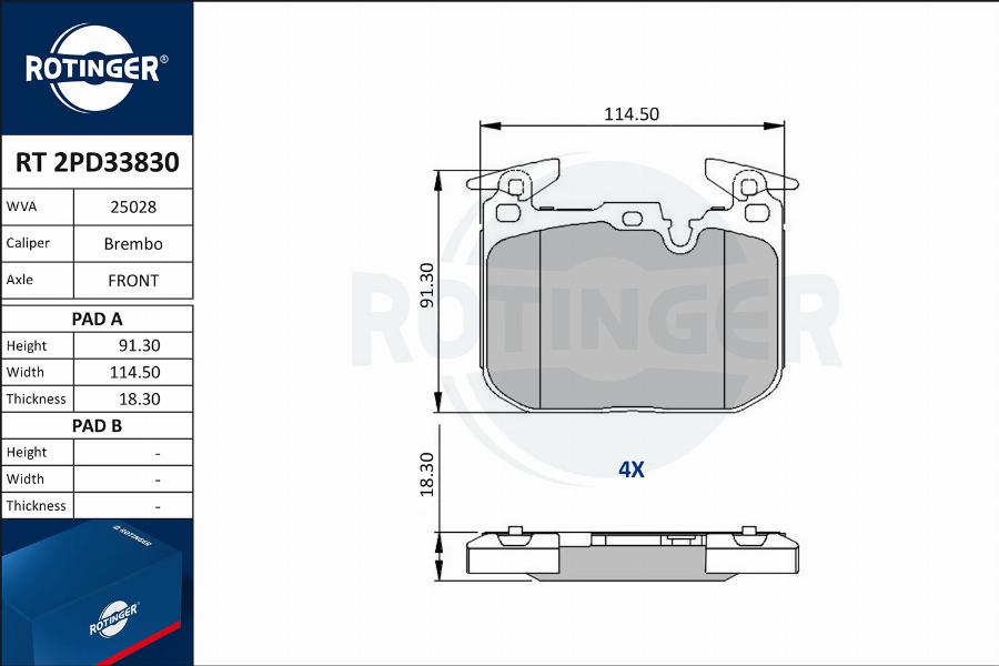 Rotinger RT 2PD33830 - Kit de plaquettes de frein, frein à disque cwaw.fr