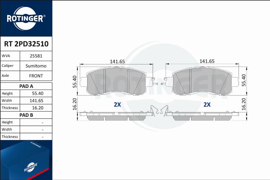 Rotinger RT 2PD32510 - Kit de plaquettes de frein, frein à disque cwaw.fr