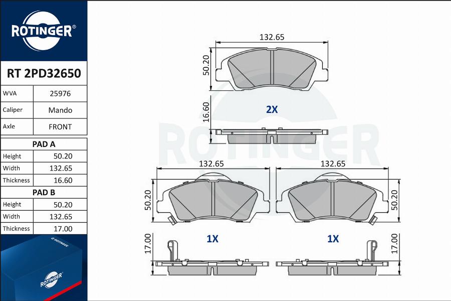 Rotinger RT 2PD32650 - Kit de plaquettes de frein, frein à disque cwaw.fr