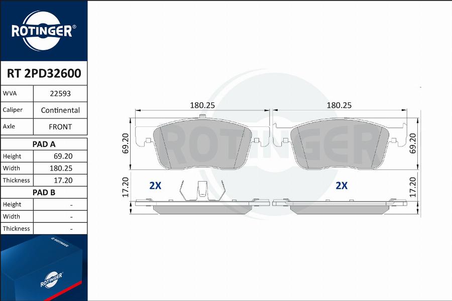 Rotinger RT 2PD32600 - Kit de plaquettes de frein, frein à disque cwaw.fr