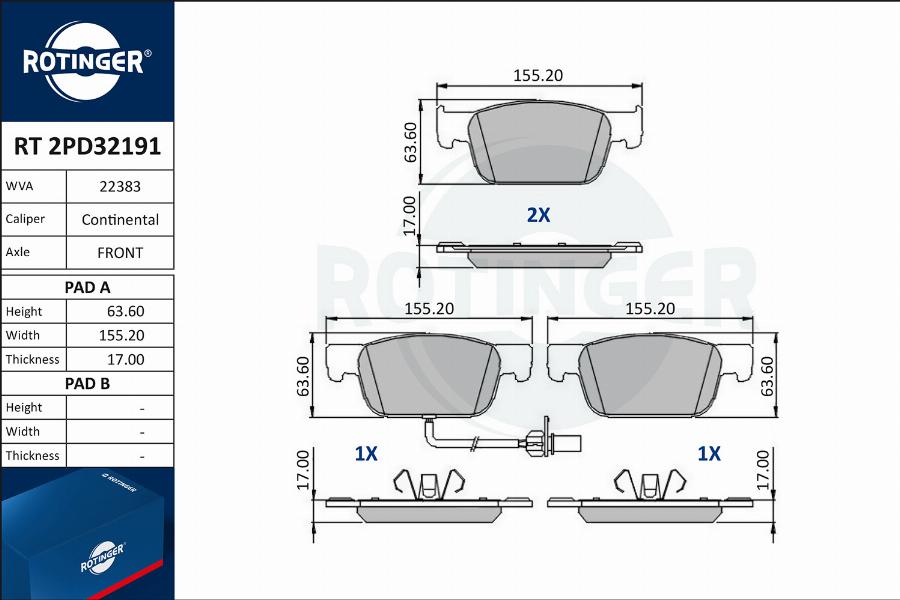 Rotinger RT 2PD32191 - Kit de plaquettes de frein, frein à disque cwaw.fr