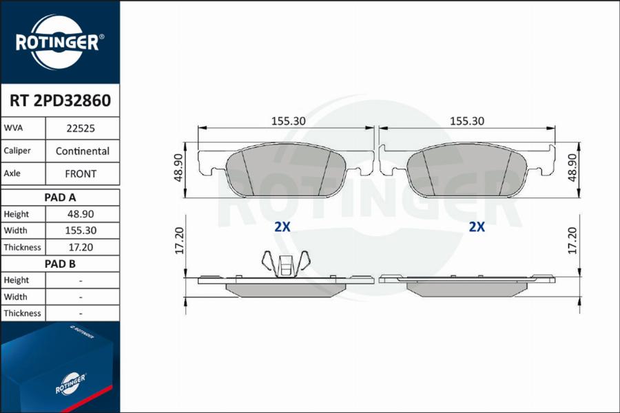 Rotinger RT 2PD32860 - Kit de plaquettes de frein, frein à disque cwaw.fr