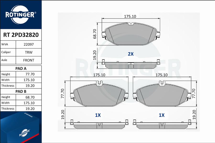 Rotinger RT 2PD32820 - Kit de plaquettes de frein, frein à disque cwaw.fr