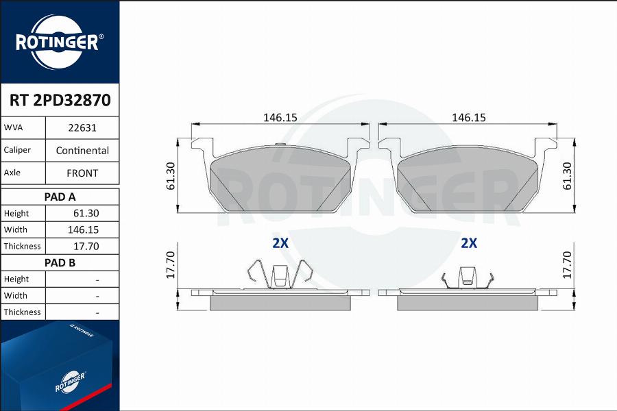 Rotinger RT 2PD32870 - Kit de plaquettes de frein, frein à disque cwaw.fr