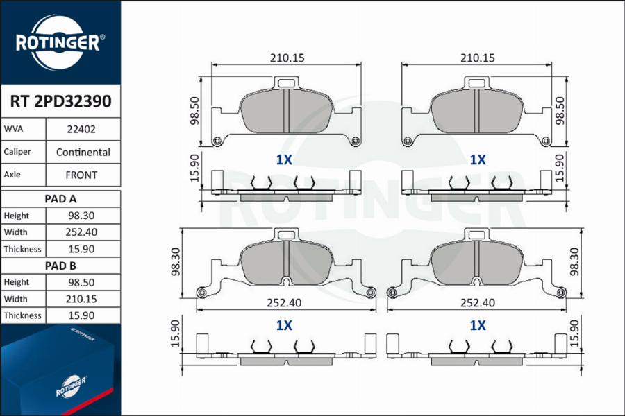 Rotinger RT 2PD32390 - Kit de plaquettes de frein, frein à disque cwaw.fr