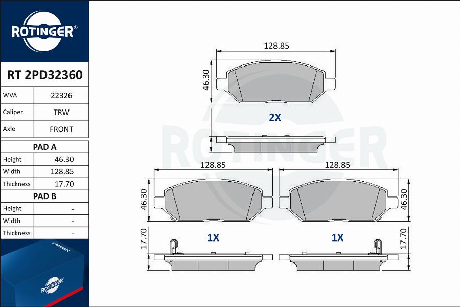 Rotinger RT 2PD32360 - Kit de plaquettes de frein, frein à disque cwaw.fr