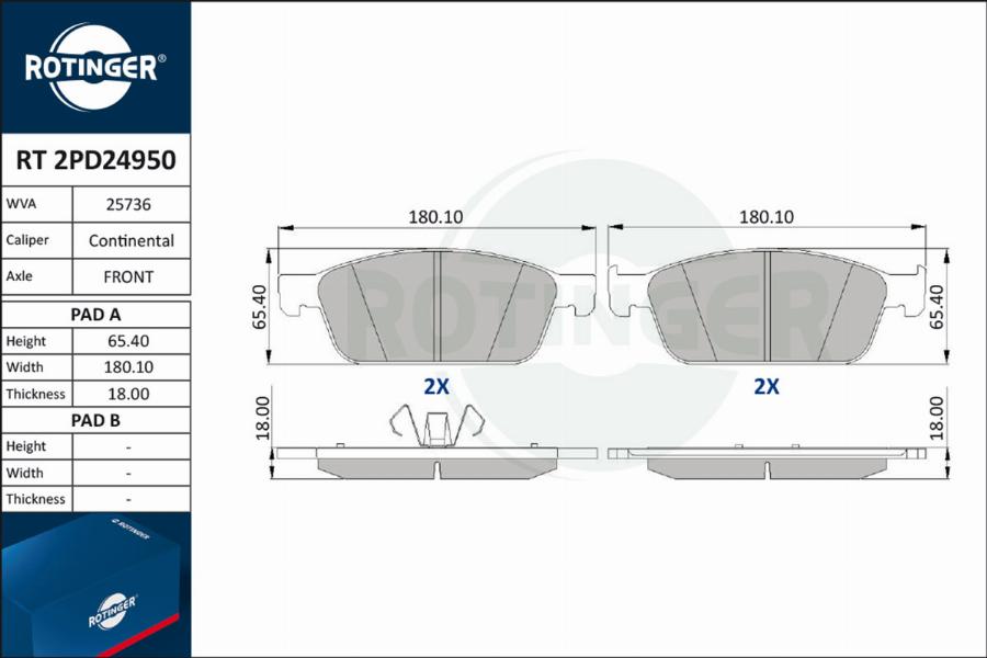 Rotinger RT 2PD24950 - Kit de plaquettes de frein, frein à disque cwaw.fr