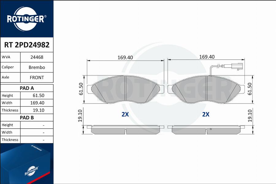 Rotinger RT 2PD24982 - Kit de plaquettes de frein, frein à disque cwaw.fr