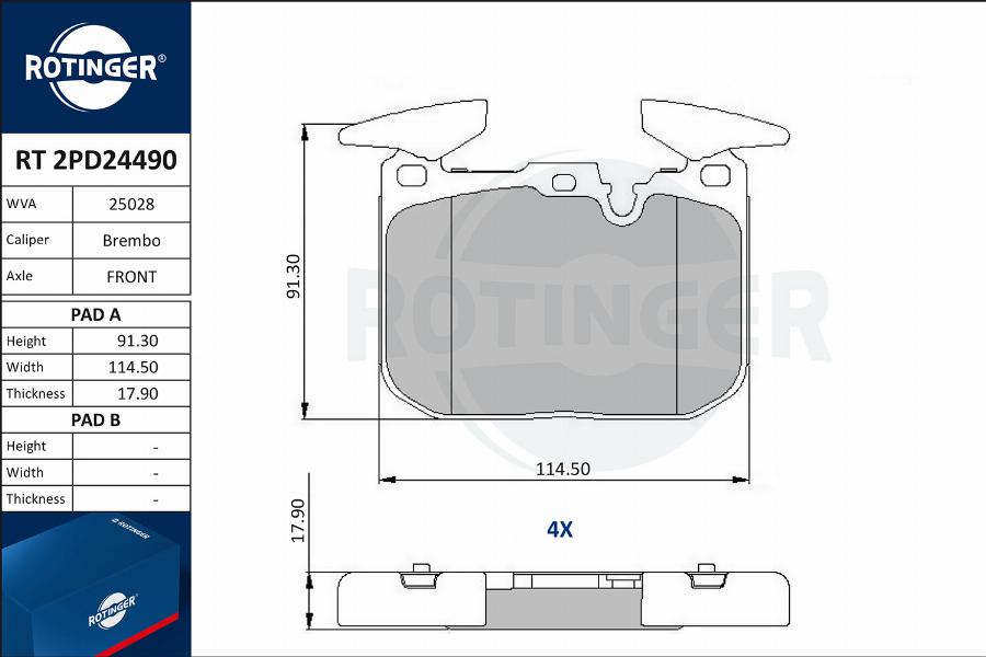 Rotinger RT 2PD24490 - Kit de plaquettes de frein, frein à disque cwaw.fr