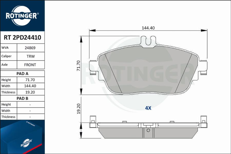 Rotinger RT 2PD24410 - Kit de plaquettes de frein, frein à disque cwaw.fr