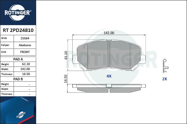 Rotinger RT 2PD24810 - Kit de plaquettes de frein, frein à disque cwaw.fr