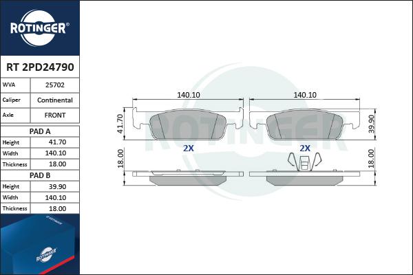 Rotinger RT 2PD24790 - Kit de plaquettes de frein, frein à disque cwaw.fr