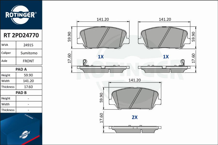 Rotinger RT 2PD24770 - Kit de plaquettes de frein, frein à disque cwaw.fr