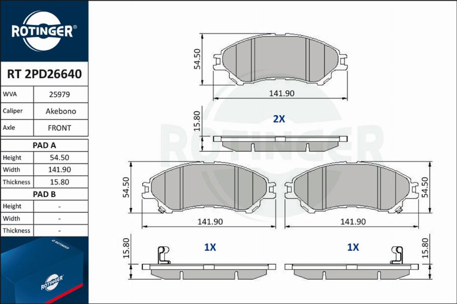 Rotinger RT 2PD26640 - Kit de plaquettes de frein, frein à disque cwaw.fr