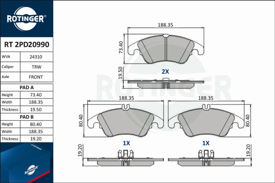 Rotinger RT 2PD20990 - Kit de plaquettes de frein, frein à disque cwaw.fr