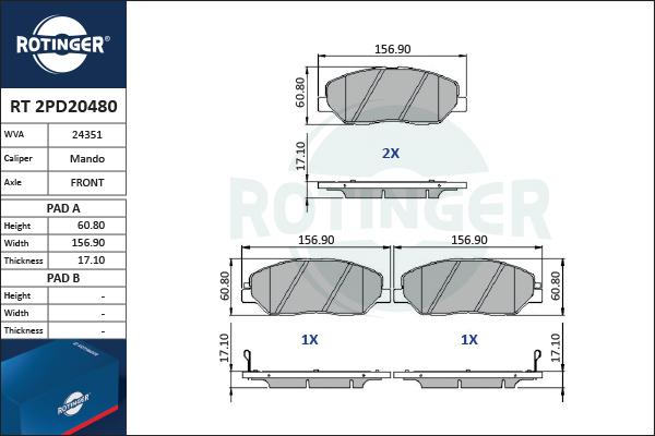 Rotinger RT 2PD20480 - Kit de plaquettes de frein, frein à disque cwaw.fr