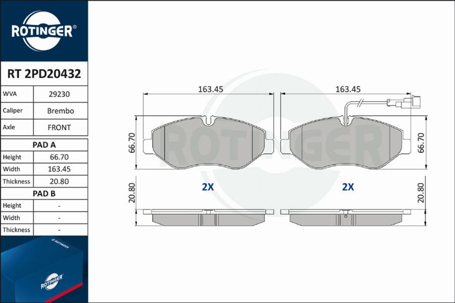 Rotinger RT 2PD20432 - Kit de plaquettes de frein, frein à disque cwaw.fr