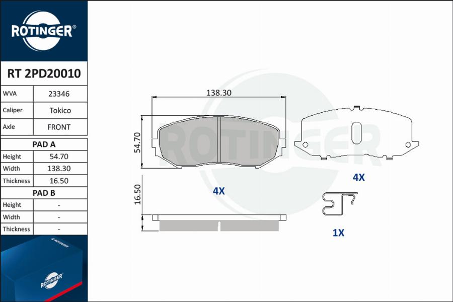 Rotinger RT 2PD20010 - Kit de plaquettes de frein, frein à disque cwaw.fr