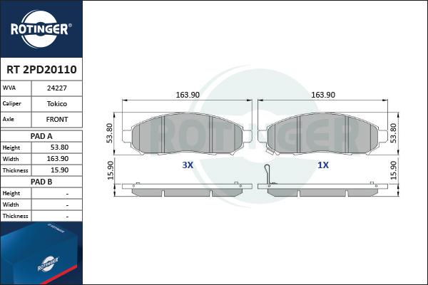 Rotinger RT 2PD20110 - Kit de plaquettes de frein, frein à disque cwaw.fr