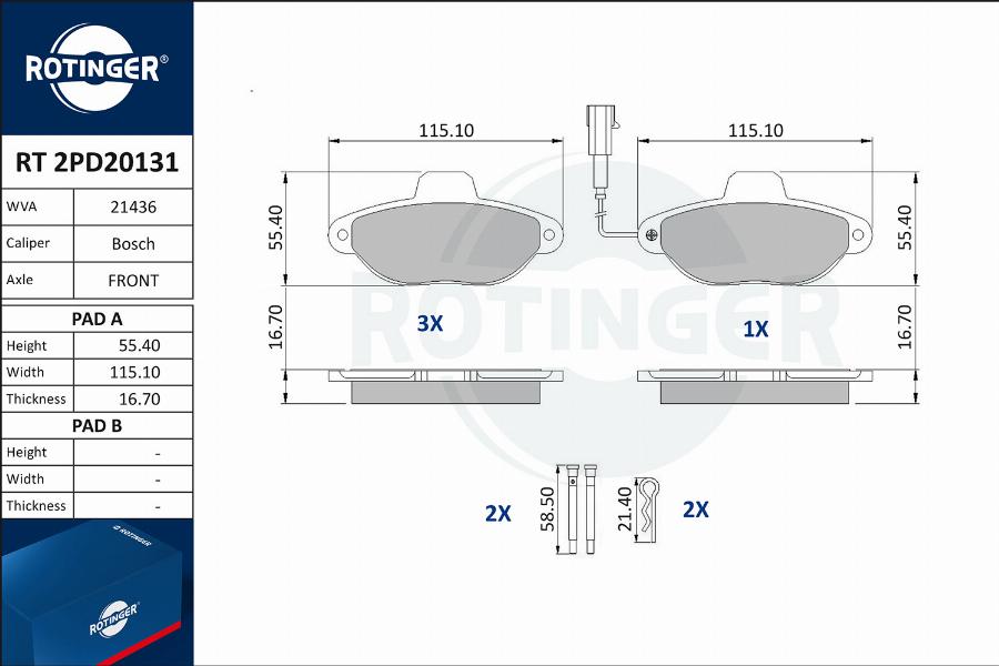 Rotinger RT 2PD20131 - Kit de plaquettes de frein, frein à disque cwaw.fr