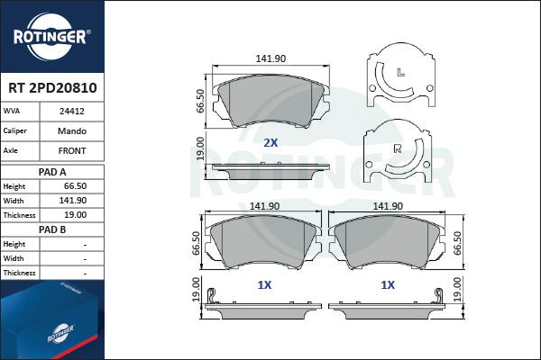 Rotinger RT 2PD20810 - Kit de plaquettes de frein, frein à disque cwaw.fr