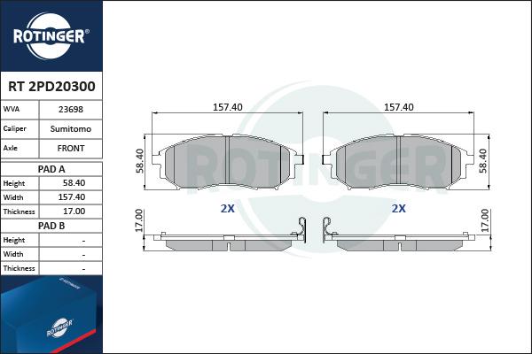 Rotinger RT 2PD20300 - Kit de plaquettes de frein, frein à disque cwaw.fr