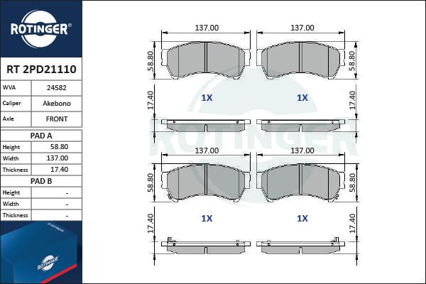 Rotinger RT 2PD21110 - Kit de plaquettes de frein, frein à disque cwaw.fr