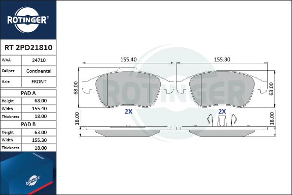 Rotinger RT 2PD21810 - Kit de plaquettes de frein, frein à disque cwaw.fr