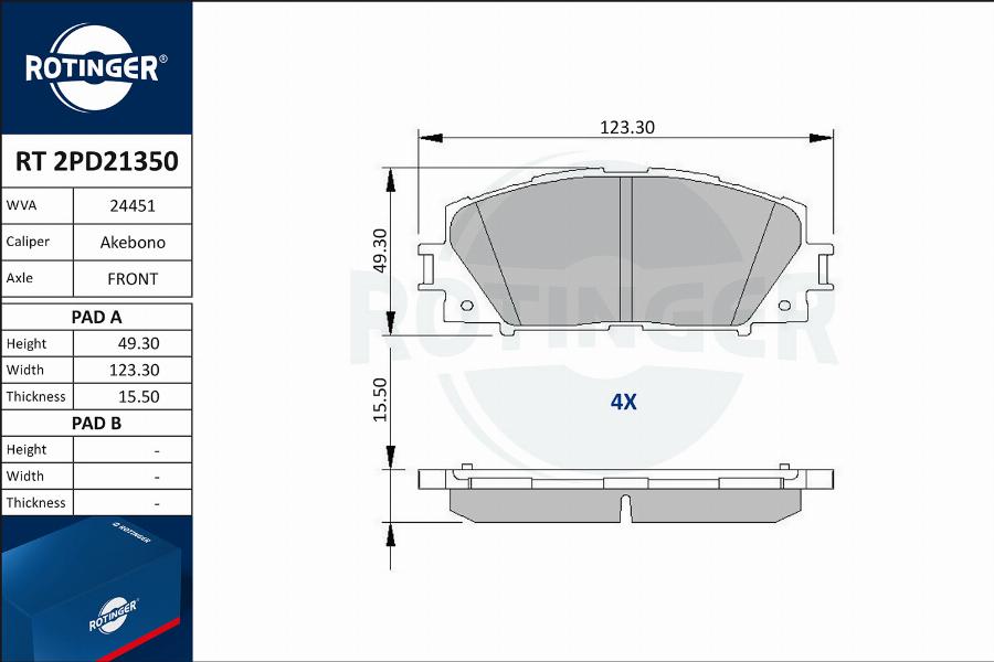 Rotinger RT 2PD21350 - Kit de plaquettes de frein, frein à disque cwaw.fr
