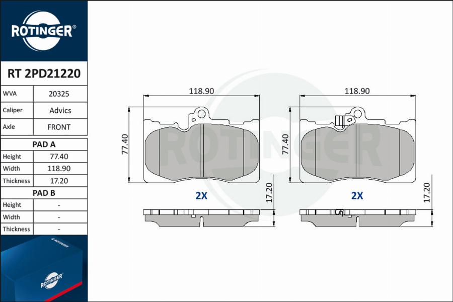 Rotinger RT 2PD21220 - Kit de plaquettes de frein, frein à disque cwaw.fr