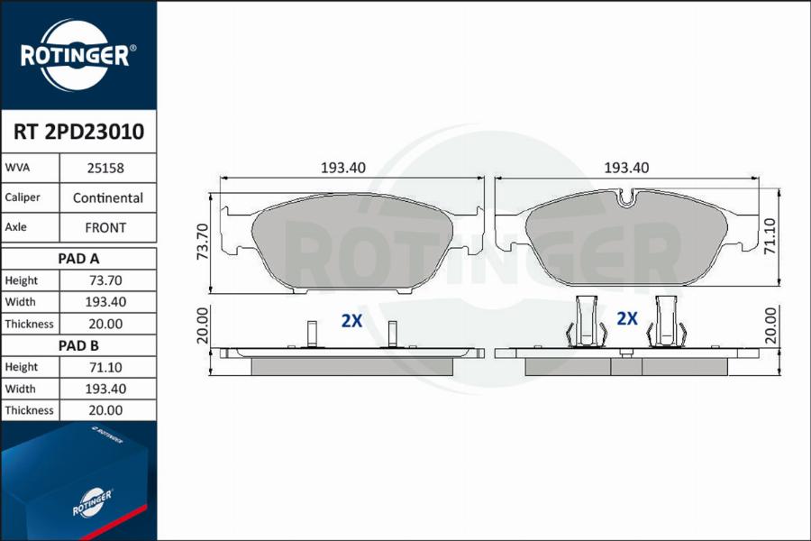 Rotinger RT 2PD23010 - Kit de plaquettes de frein, frein à disque cwaw.fr