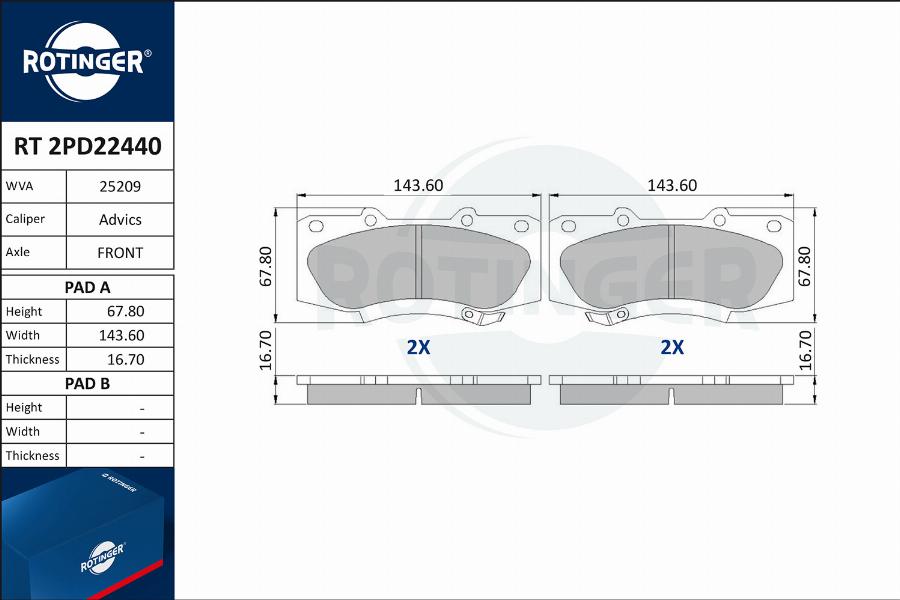 Rotinger RT 2PD22440 - Kit de plaquettes de frein, frein à disque cwaw.fr