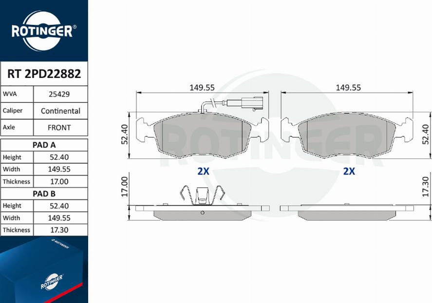 Rotinger RT 2PD22882 - Kit de plaquettes de frein, frein à disque cwaw.fr