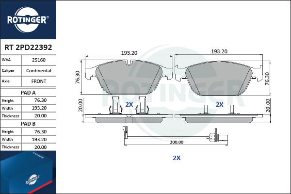 Rotinger RT 2PD22392 - Kit de plaquettes de frein, frein à disque cwaw.fr