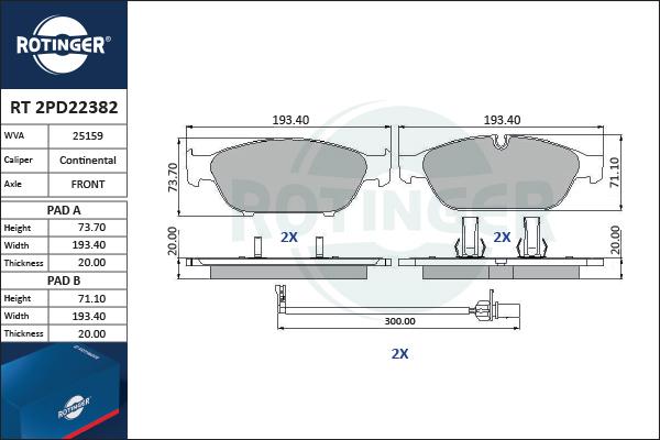 Rotinger RT 2PD22382 - Kit de plaquettes de frein, frein à disque cwaw.fr