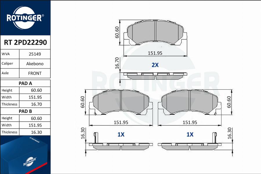 Rotinger RT 2PD22290 - Kit de plaquettes de frein, frein à disque cwaw.fr