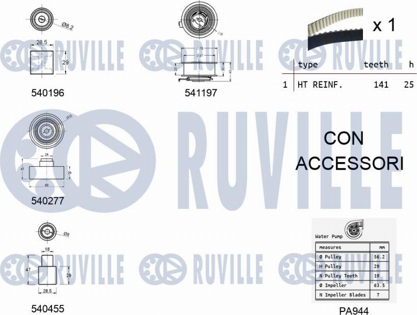 Ruville 5500591 - Pompe à eau + kit de courroie de distribution cwaw.fr