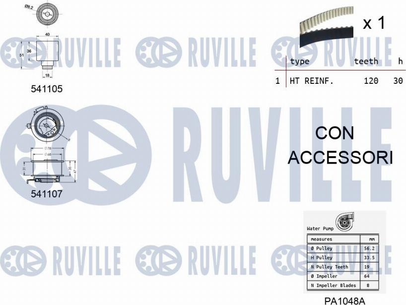 Ruville 5500611 - Pompe à eau + kit de courroie de distribution cwaw.fr