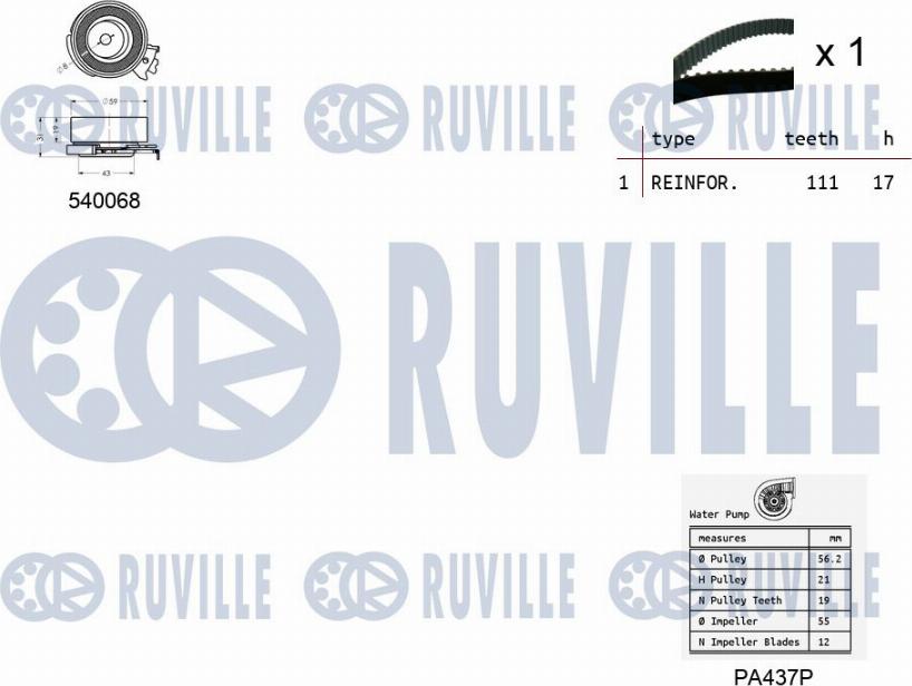 Ruville 5500051 - Pompe à eau + kit de courroie de distribution cwaw.fr