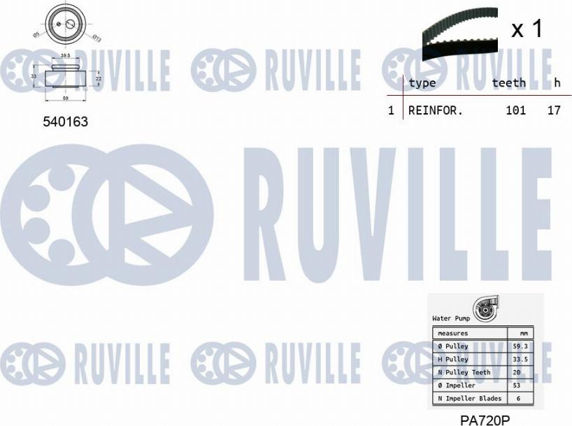 Ruville 5503301 - Pompe à eau + kit de courroie de distribution cwaw.fr