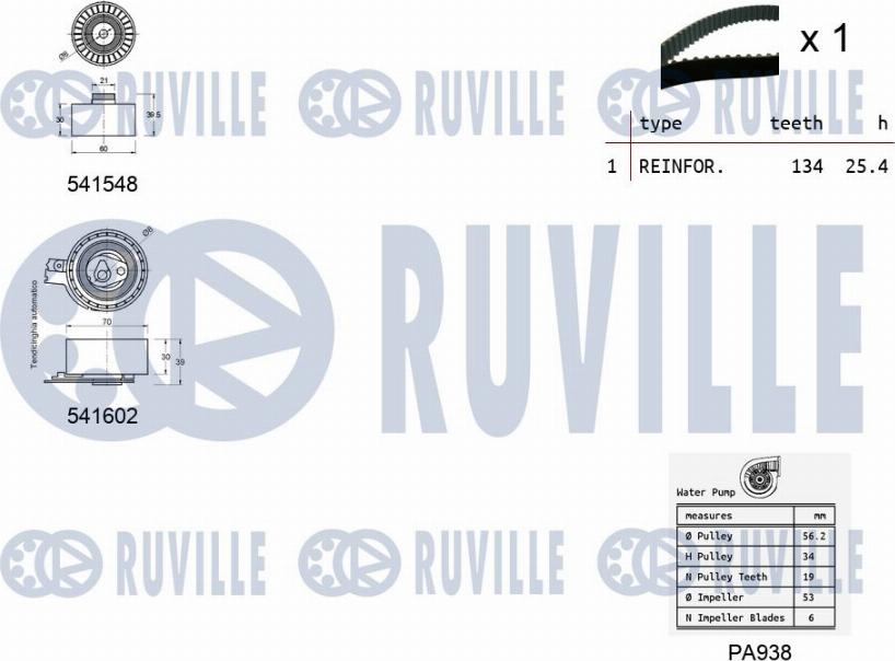 Ruville 5502861 - Pompe à eau + kit de courroie de distribution cwaw.fr