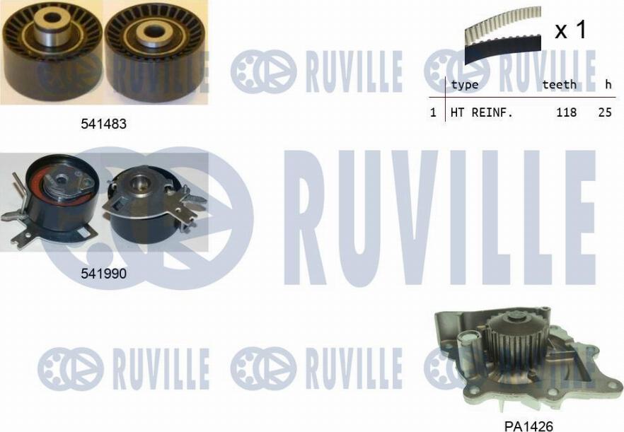 Ruville 5502801 - Pompe à eau + kit de courroie de distribution cwaw.fr